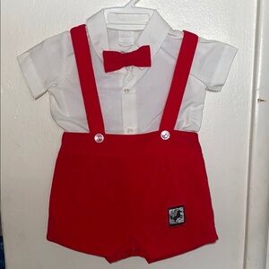 Vintage Baby Boy Outfit Red Suspenders and Bow Tie Sz 12M Christmas Holiday